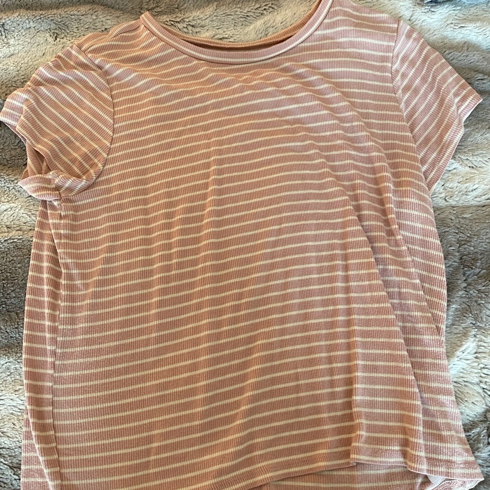 american eagle ribbed pink and white stripe tshirt